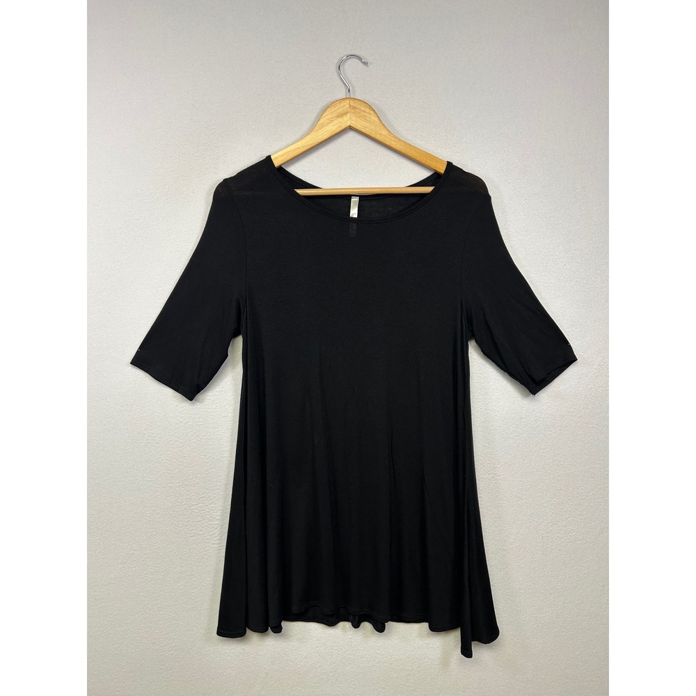 Minimalist Isaac Liev Womens Large Black Short Sleeve Swing Tunic Top 0059